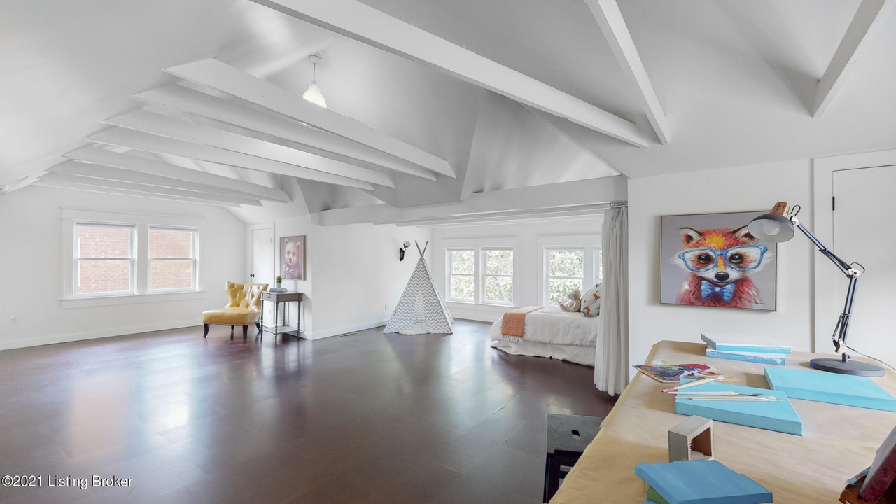 kids loft, staging a kids room, open space, white walls, colorful art